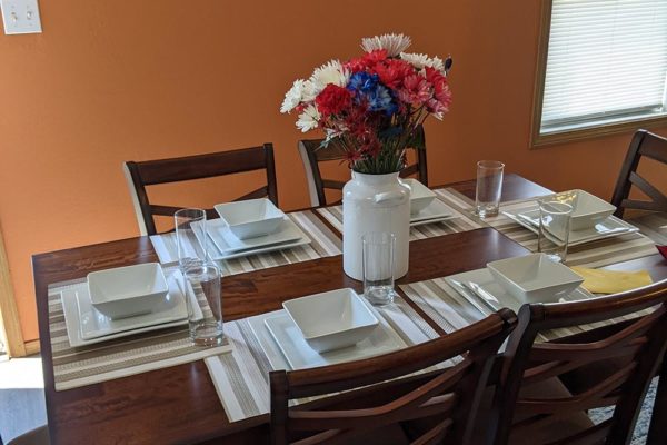 A New Home for Krikelas Family - dinig table and dishes - Alton, IL - Sponsored by Aaron's